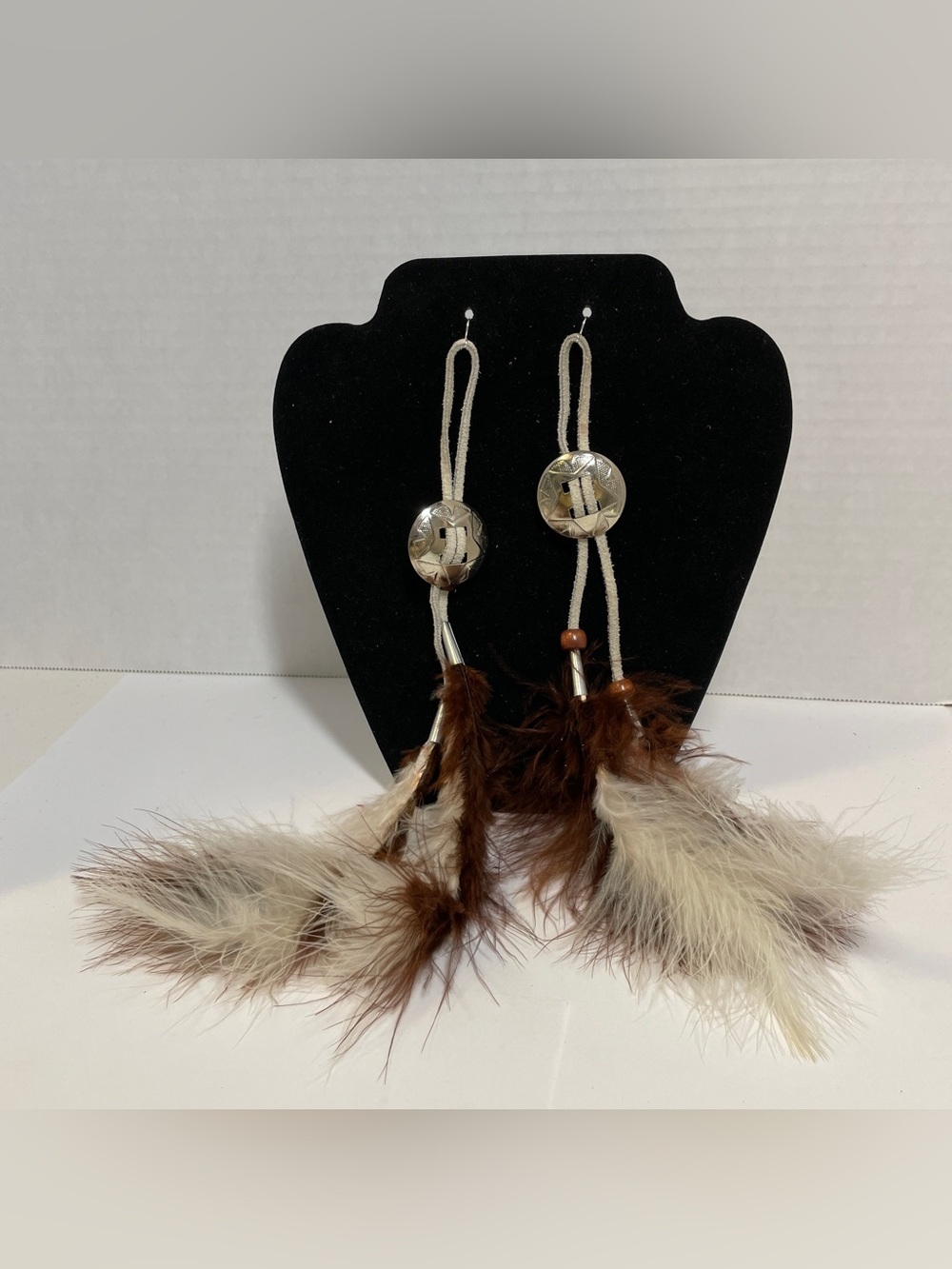 Boho Chic Long Dangle Feather Earrings Or Hair Ties - Silver Tone And Beads